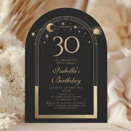 Convite Lua Negra Celestial Dourada Estrelas aniversário d