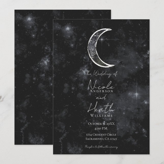 Convite Lua Preta Branca Noturna Celestial Estrelada Casam (Frente/Verso)
