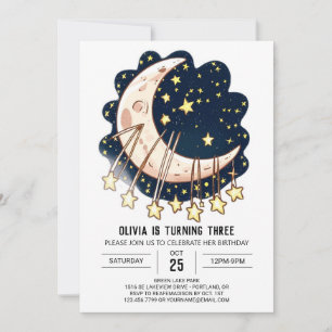 Convite Lua que Chora Estrelas Aniversário Digital