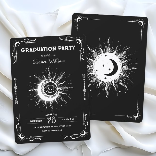 Convite lua sol tarot celeste graduação preto branco (Criador carregado)
