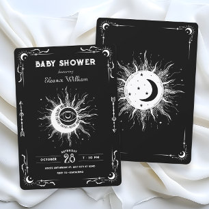 Convite Lua sol tarot celestial chá de bebê preto e branco