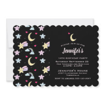 Lua Whimsical, Estrelas e Nuvens em Negra