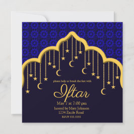 Convite Luas e Estrelas do Crescente Dourado Ramadã, azul