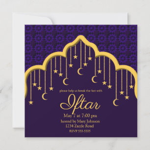 Convite Luas e Estrelas do Crescente Dourado Ramadã, roxo