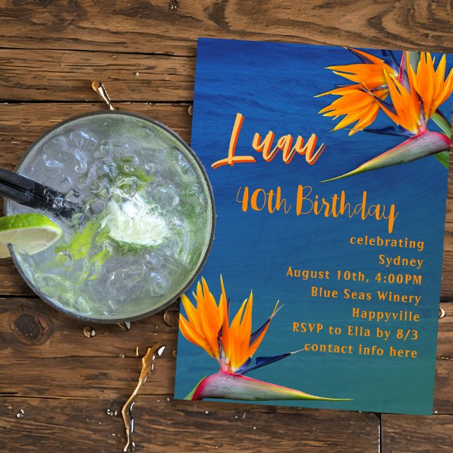 Convite Luau Adult Birthday Party Hawaiian Flowers (Criador carregado)