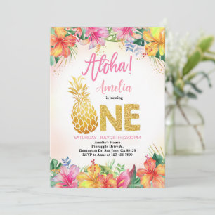 Convite Luau Birthday Invitation Girl First Birthday Invit