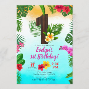 Convite Luau Birthday, primeiro aniversario do Convidado d