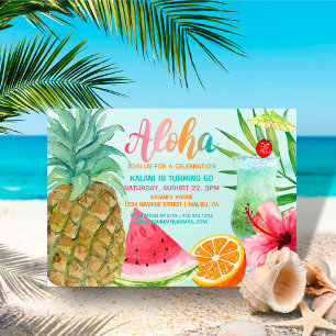 Convite Luau de Aniversário de Verão do Abacaxi Tropical A