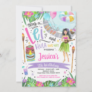 Convite Luau de Aniversário na Piscina de Abacaxi Tropical