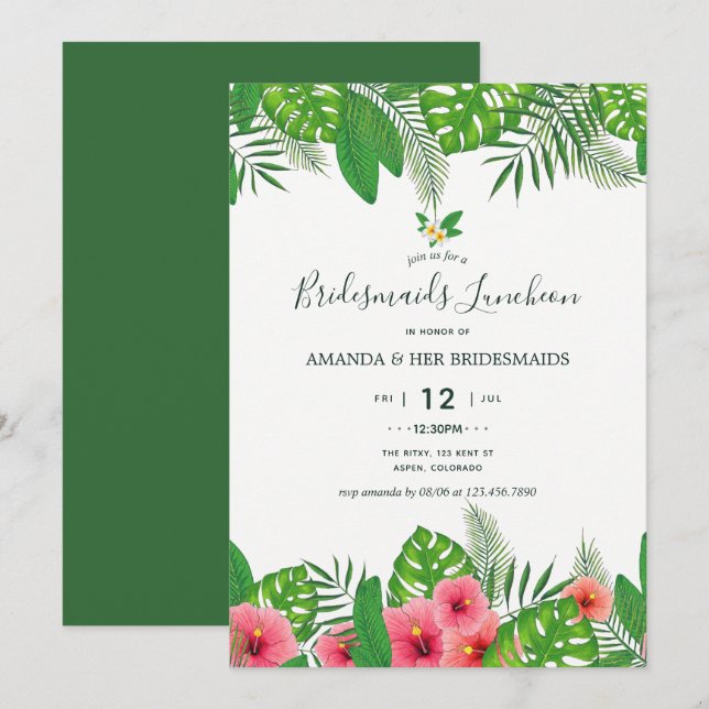 Convite Luau de Casamento com Aguarela para Almoço de Noiv (Frente/Verso)