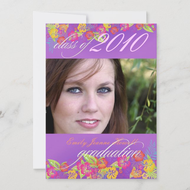 Convite Luau/ Festa de formatura de flores tropicais (Frente)