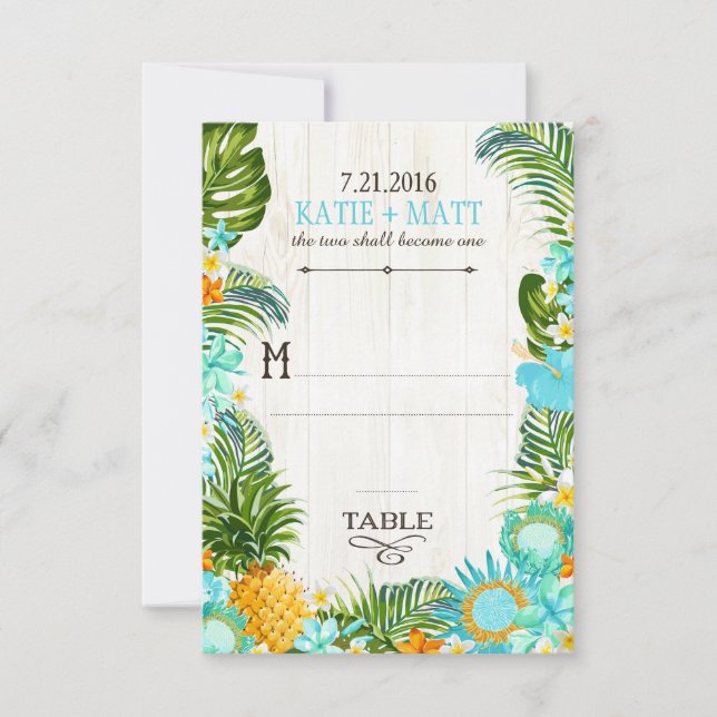 Convite Luau Hawaiian Wedding Beach Rustic Place Card (Frente)