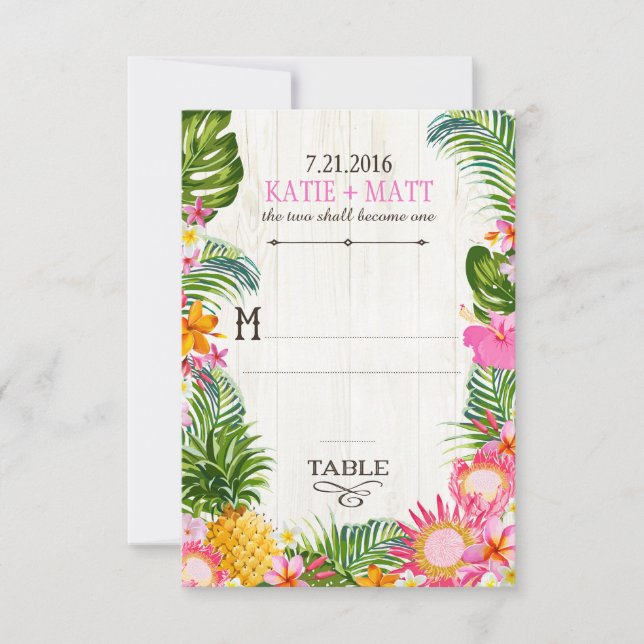 Convite Luau Hawaiian Wedding Beach Rustic Place Card (Frente)