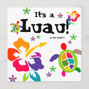 Convite Luau Party Hibiscus Flowers Turtle Colorir
