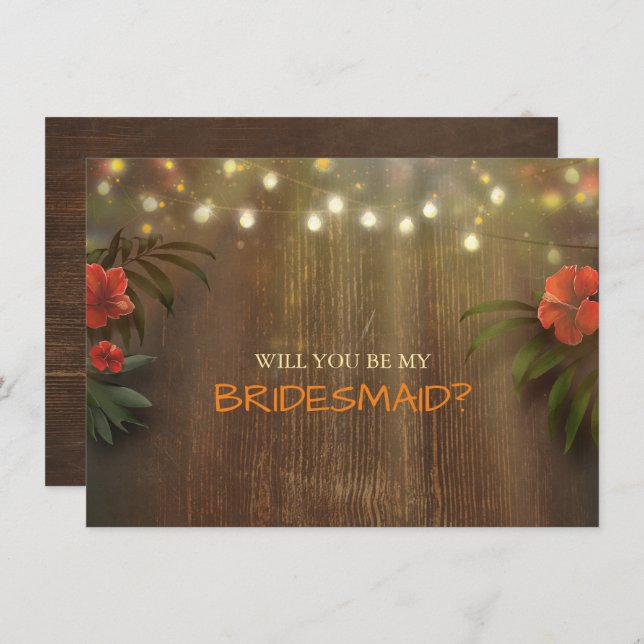 Convite Luau Tropical Beach Lights Floral Bridesmaid (Frente/Verso)