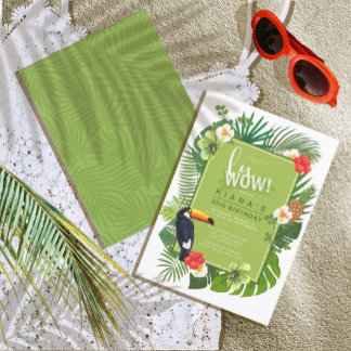 Convite Luau Tropical de Aquarela LuWOW! Green ID577