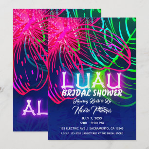 Convite Luau Tropical Noturno Elétrico Neon Chá de Noiva