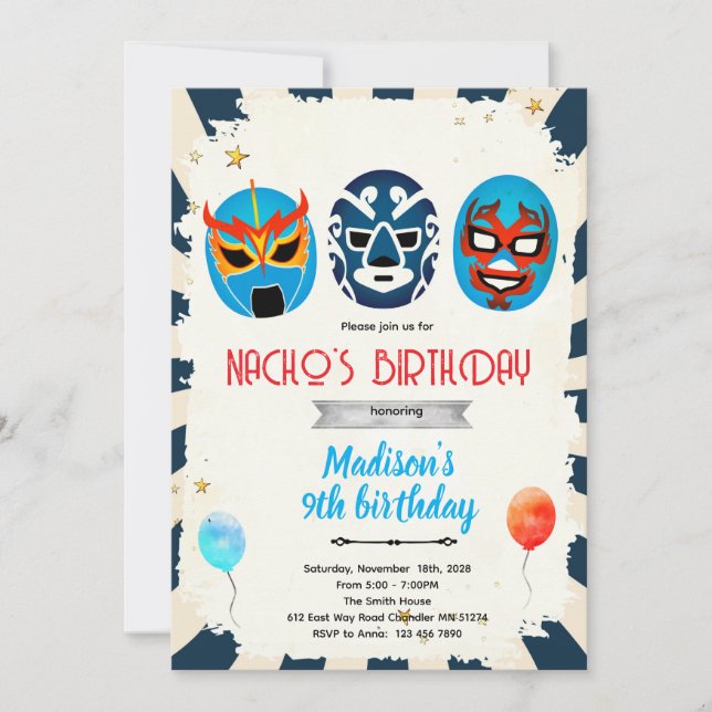Convite Luchador birthday party invitation (Frente)