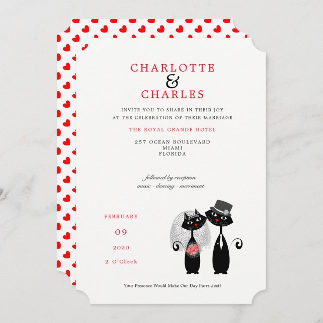Convite Lucky Black Cats Bride | Groom Purrr.fect Wedding (Frente/Verso)