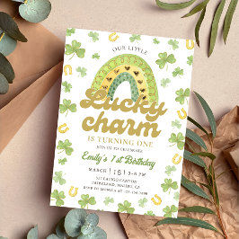 Convite Lucky Charm Rainbow Shamrock Birthday  Invitation