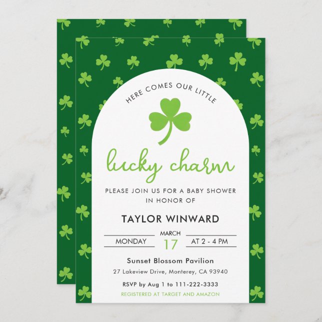 Convite Lucky Charm St Patrick’s Day Baby Shower (Frente/Verso)
