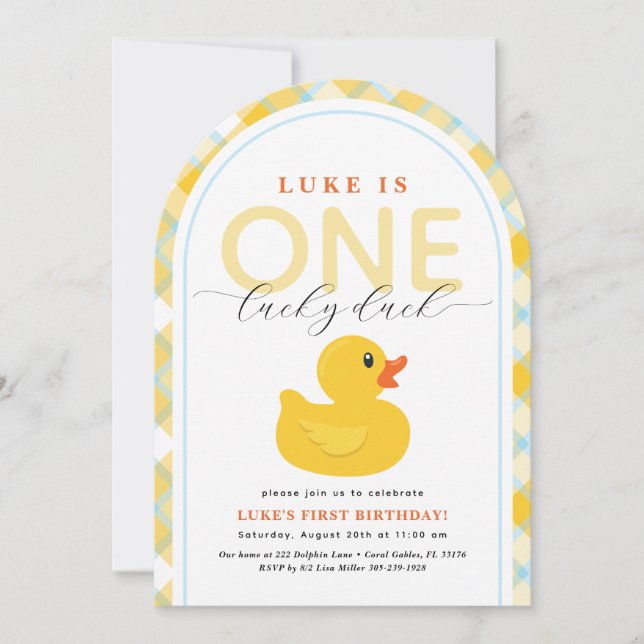 Convite Lucky Duck First Birthday Arch Invitation (Frente)