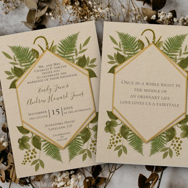 Convite Lucky In Love 4 Folha Clover Fern Casamento Geomét (Criador carregado)