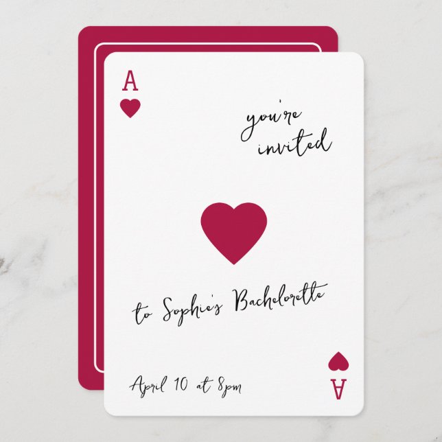 Convite Lucky In Love Bachelorette Ace Of Hearts (Frente/Verso)