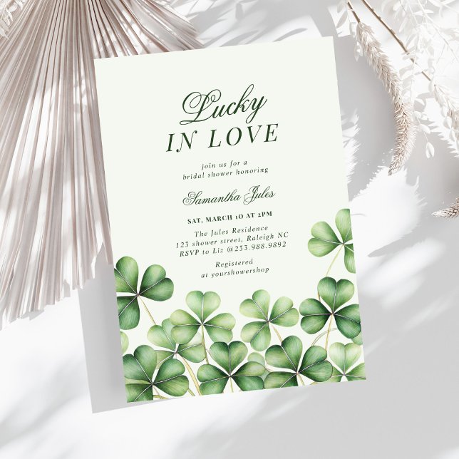 Convite Lucky in Love Bridal Shower Green Shamrock  (Criador carregado)