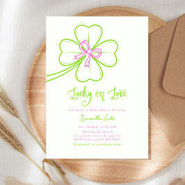 Convite Lucky in Love Bridal Shower Pink Green Shamrock 