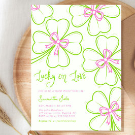 Convite Lucky in Love Bridal Shower Pink Green Shamrock 
