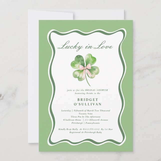 Convite Lucky in Love Bridal Shower  Shamrock Invitation (Frente)