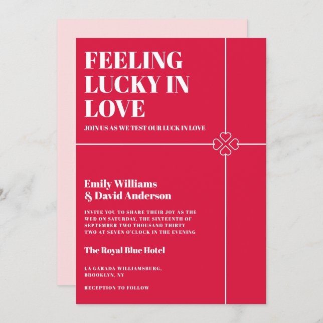 Convite Lucky in Love Crimson Red Weding (Frente/Verso)