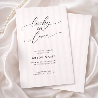 Convite Lucky in Love Elegant Pink Stripe Bridal Shower