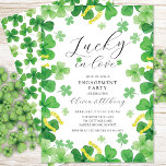 Convite Lucky In Love Festa de noivado<br><div class="desc">Convidado para Festa de noivado de Shamrock moderno e divertido Irlandês Lucky in Love apresentando um belo quadro de trevo de quatro folhas com ferraduras de ouro.</div>