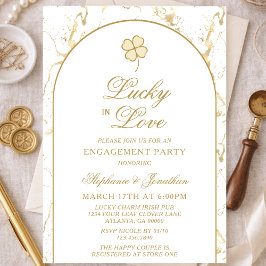 Convite Lucky in Love Gold Shamrock Engagement Party