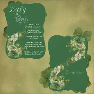 Convite  Lucky in Love Golden Green Shamrock Bridal Shower
