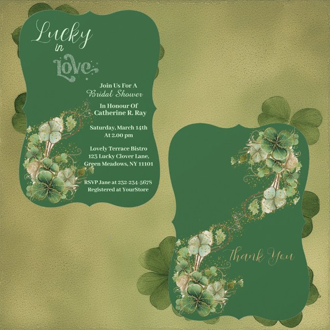 Convite  Lucky in Love Golden Green Shamrock Bridal Shower (Lucky in Love Golden Green Shamrock Bridal Shower Invitation)