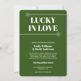 Convite Lucky in Love Green Four Leaf Modern Weding