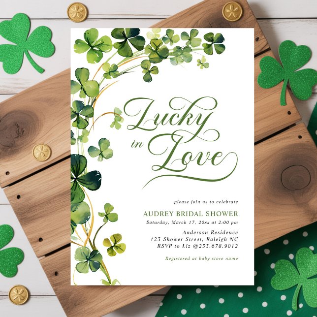 Convite Lucky in Love Green Shamrock Bridal Shower (Criador carregado)