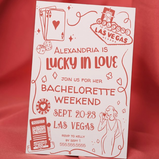 Convite Lucky in Love Hand Desenhou Casino Vegas Bachelore (Criador carregado)