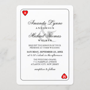 Convite Lucky in Love - Hearts Playing Card Wed Invitation