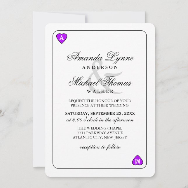 Convite Lucky in Love - Hearts Playing Card Wed Invitation (Verso)
