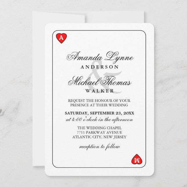 Convite Lucky in Love - Hearts Playing Card Wed Invitation (Verso)