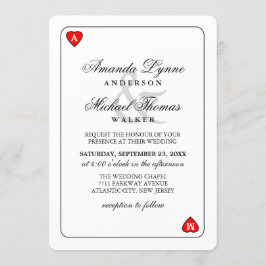 Convite Lucky in Love - Hearts Playing Card Wed Invitation