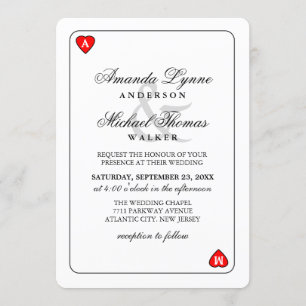 Convite Lucky in Love - Hearts Playing Card Wed Invitation