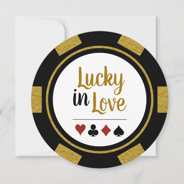 Convite Lucky In Love Poker Chip Black Casamento Em Vegas (Frente)