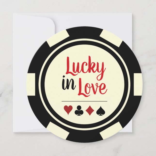 Convite Lucky In Love Poker Chip Black Off-White Weding (Frente)