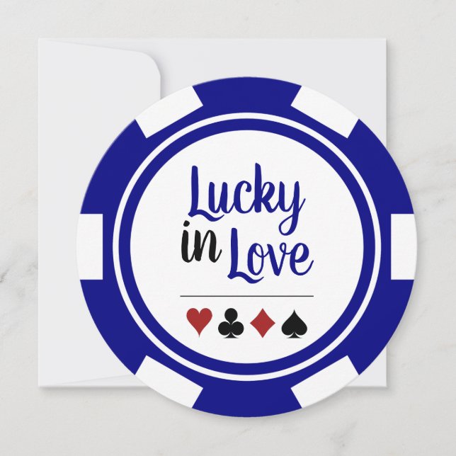 Convite Lucky In Love Poker Chip Blue Casamento Las Vegas (Frente)