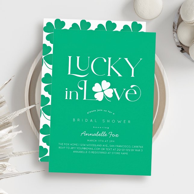 Convite Lucky in Love Shamrock Green Bridal Shower (Criador carregado)